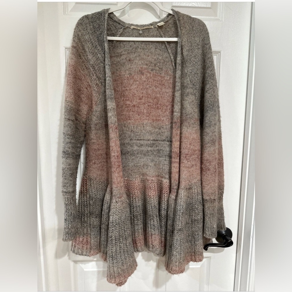 Knitted & Knotted LG Fuzzy Knit Cardigan Mohair Wool Blend Neutral Multi